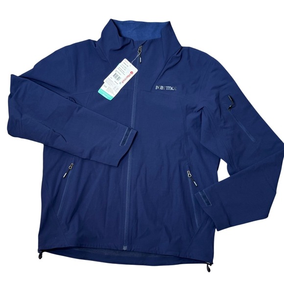 Marmot NWT Alsek Jacket Mens M Navy Water Repellent Breathable Softshell - Picture 2 of 9